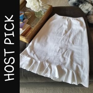 White Linen Ruffle Hem Midi Skirt from Spain